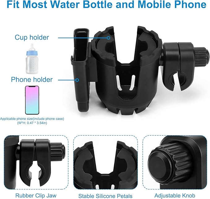 Accmor Stroller Cup Holder with Phone Holder, Universal Cup Holder, Bike Cup Holder, 360° Rotatable Large Caliber Drinks Holder for Stroller, Bike, Wheelchair, Walker-BubblyBeeBaby