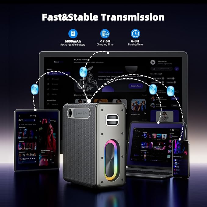 Karaoke Machine with 2 Wireless Microphones Portable Bluetooth Karaoke Machine for Adults Kids DSP Chip Karaoke Speaker with LED Lights Supports TWS TF Card USB AUX in-BubblyBeeBaby