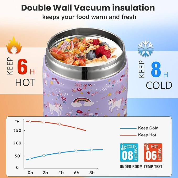 17oz Soup Thermo for Hot Food Kids,Insulated Food Jar with Spoon,Thermo Hot Food Lunch Container,Wide Mouth Leakproof Stainless Steel Lunch Box for School-Horse-BubblyBeeBaby