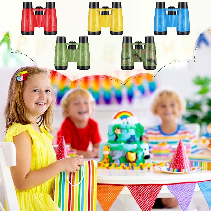 25 Pack Binoculars for Kids 6+ Years Old, with Compass and Neck String Toddler Toy Binoculars Gift Set for Camping Adventure, Party Favor, Red, Yellow, Camo, Green, Blue-BubblyBeeBaby