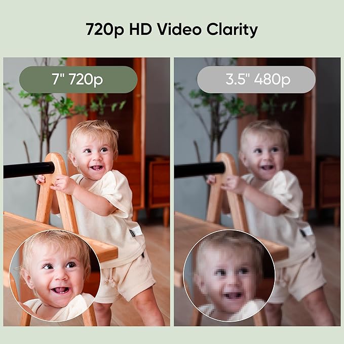 bonoch MegaView Baby Monitor with 2 Cameras, 7" 720P HD Split Screen Baby Monitor No WiFi, Video Monitor with Camera and Audio, 6000mAh, VOX Mode, 2 Way Audio, Remote PTZ, Night Vision-BubblyBeeBaby