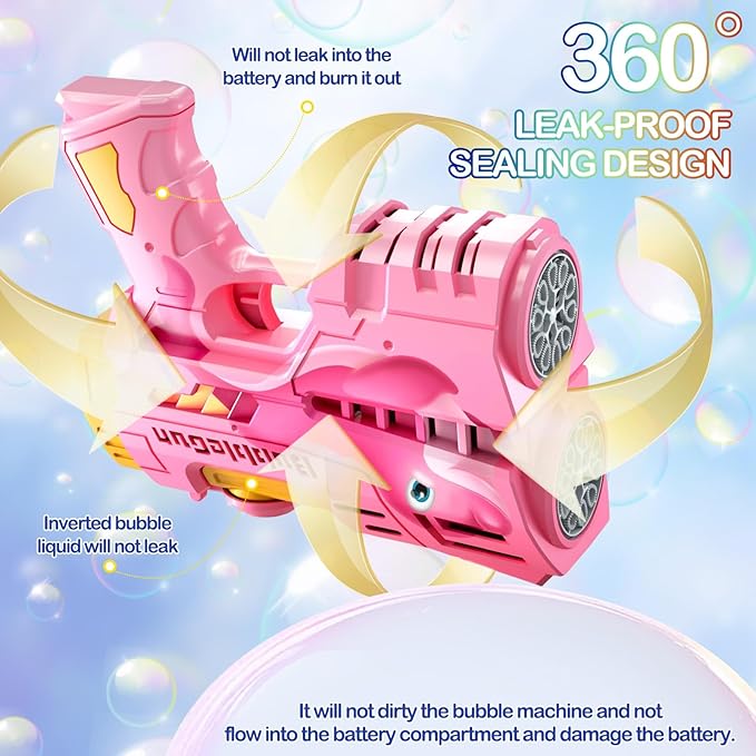 2 Pack Bubble Guns for Kids, LED Light Up Rechargeable Bubbles Machine Blower with 4 Bottles Refill Solution, Toddlers 4-8 Wedding Birthday Easter Party Gift-BubblyBeeBaby