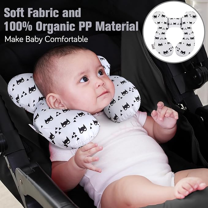 KAKIBLIN Baby Travel Pillow for Head and Neck, Upgraded Baby Support Pillow, Baby Neck Pillows for Car Seat,Pushchair,Travel, Grey-BubblyBeeBaby