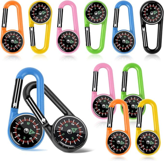 12 Pcs Mini Compass Keychain for Kids Bulk, Small Pocket Magnetic Compass Survival Hiking for Outdoor Survival Camping Party Backpacking Accessory-BubblyBeeBaby