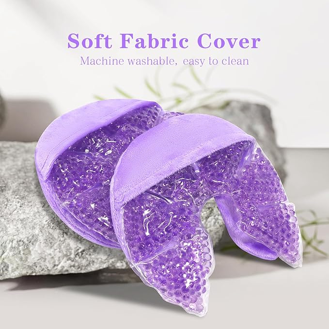 Hot/Cold Breast Gel Bead Ice Packs Breast Cooling/Heat Pads Relief for Breastfeeding, Nursing Pain, Mastitis, Engorgement, Swelling, Plugged Ducts | Boost Milk Let-Down & Production,2 Pack (Purple)-BubblyBeeBaby