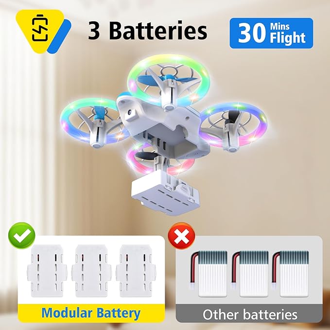 053Drone for Kids,Colourful LED RC Drone, Drone kids for Beginners,3D Flips,Altitude Hold, Propeller Full Protect,Mini drone Toy With 3 Batteries, Great Gift Toy for Boys and Girls-BubblyBeeBaby