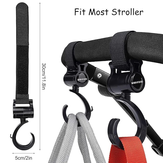 Stroller Hooks, Babyfond 2 Pack of Multifunctional Hooks, 360-degree Rotating Firm Non-Slip Stroller Hook for Buggy, Baby Carrier, Bike Bicycle, Car Headrest-BubblyBeeBaby