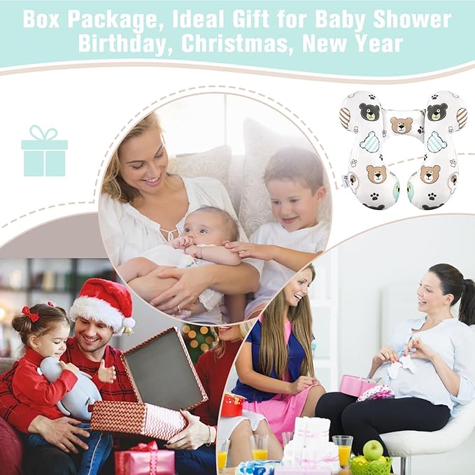 vocheer Baby Travel Pillow(Upgraded), Head and Neck Support Pillow for Pushchair, Car Seat,Stroller, Bouncer, Cotton(Bear)-BubblyBeeBaby