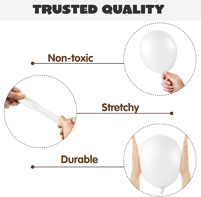 JOYIN 150 Pcs White Balloons, Different Sizes 18 12 10 5 Inch White Latex Balloon Arch Kit with Instruction for Birthday Decoration Party Graduation Wedding Holiday-BubblyBeeBaby