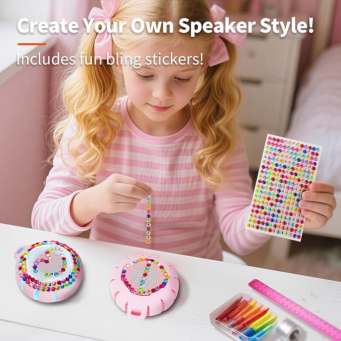 HEYSONG Bluetooth Shower Speaker + DIY Diamond Stickers – Great Gift for Girls-BubblyBeeBaby