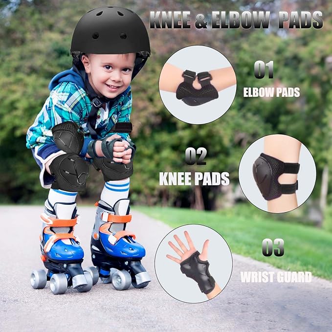 Kids Bike Helmet Set Adjustable Helmet for Ages 3-15 Kids Toddler Boys Girls Youth, Multi-Sport Bicycle Skateboarding Football Rollerskating Scooter Rollerblade Balance Bike Helmets-BubblyBeeBaby