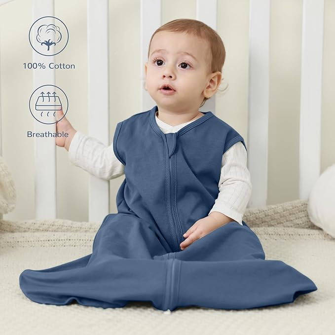 JELLYMONI Baby Sleep Sack 12-18 Months 100% Cotton Wearable Blanket, 0.5 TOG Soft Lightweight Toddler Sleeping Sack 3 Pack 2-Way Zipper Newborn Sleep Sacks-BubblyBeeBaby