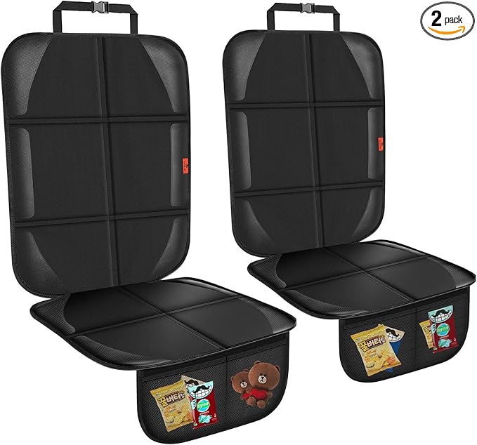 Car Seat Protector,Auto Car Seat Protectors Baby Carseat Waterproof & Durable 600D Fabric for Child Baby Car Seat Mat Vehicle Pet Cover 2 Storage Pockets (2 Pack)-BubblyBeeBaby