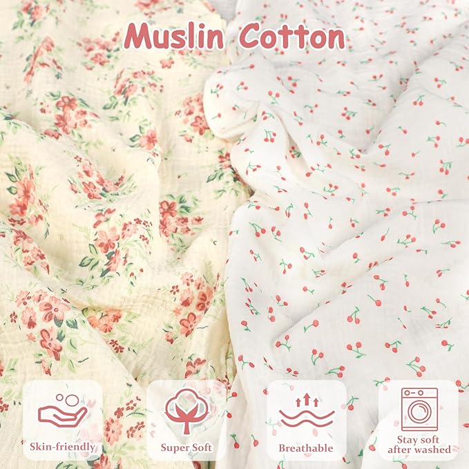 Hooyax Baby Lounger Cover 2 Pack - 100% Muslin Cotton Newborn Lounger Pillow Covers Only, Soft Breathable Infant Lounger Cover with Reinforced Stitching, Fits Most Standard Baby Loungers (Floral)-BubblyBeeBaby