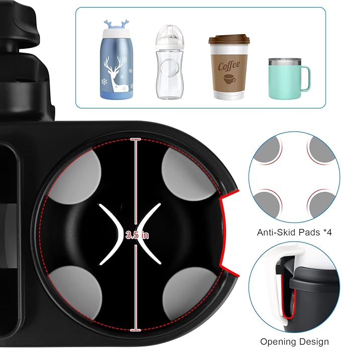 Accmor Stroller Cup Holder with Tray, Universal Cup Holder, Bike Bottle Holder, 360° Rotatable Large Caliber Drinks Holder for Stroller, Bike, Wheelchair, Walker-BubblyBeeBaby