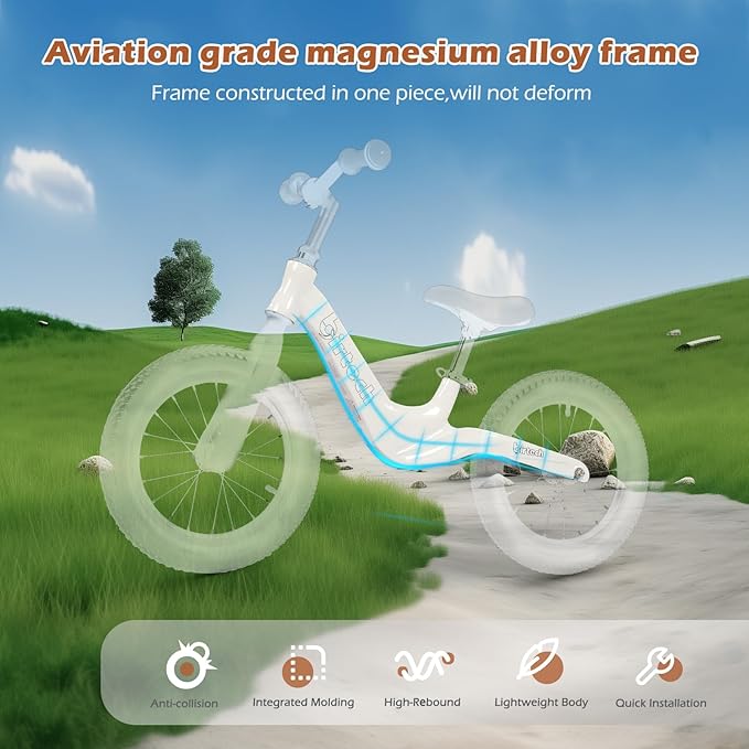 14" Kids Balance Bike for 3,4,5,6 Year Old Boys and Girls, Air Tires with Magnesium Alloy Frame, Lightweight No Pedal Toddler Training Bicycle-BubblyBeeBaby