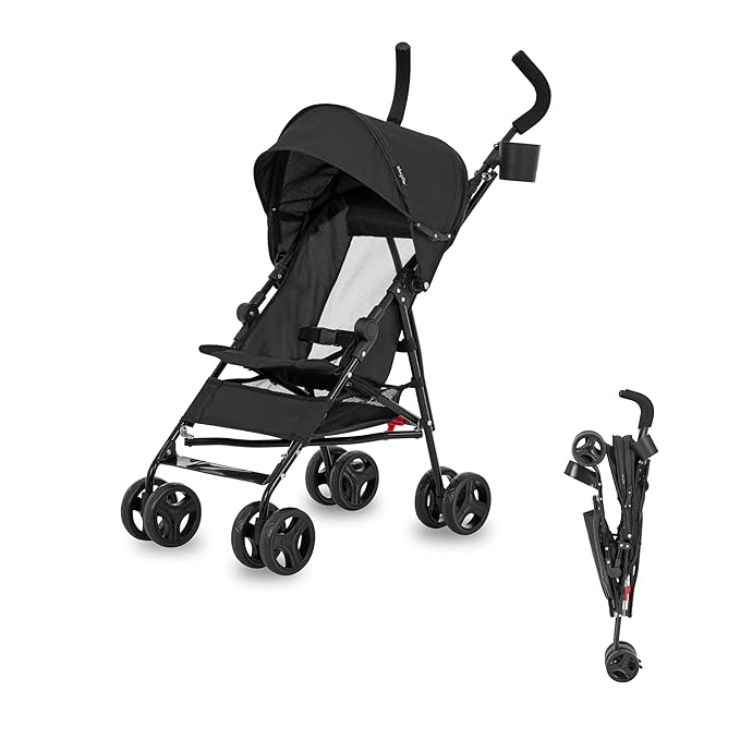 Dream On Me Rover Convenience Baby Stroller in Black, Lightweight & Compact Umbrella Stroller, Easy one-Hand fold Travel Stroller, Lockable Rear Wheels, Removable & Adjustable Canopy-BubblyBeeBaby