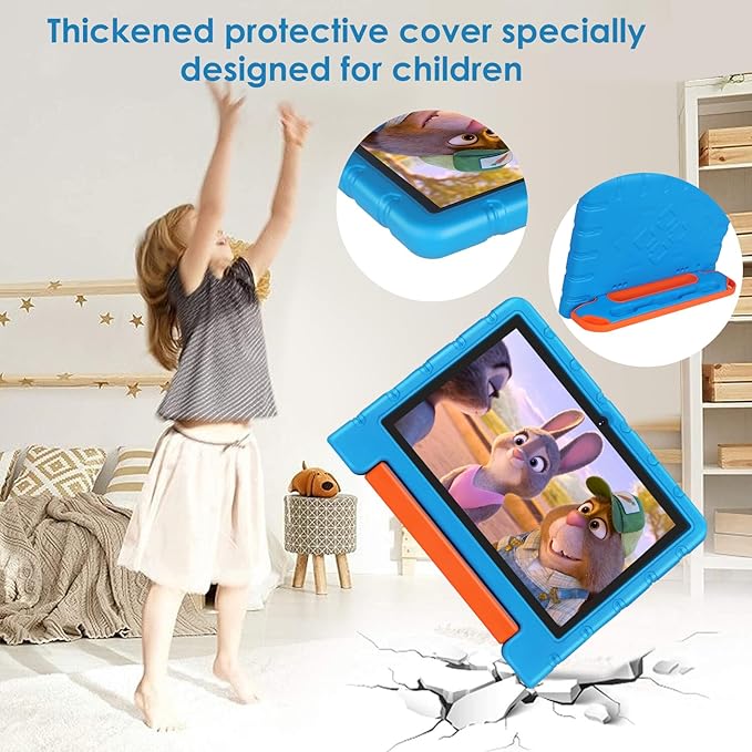 2025 Kids Tablet 10 inch Android 14 Tablets for Kid Octa-Core, 20GB+128GB (TF 1TB), Toddler Tablet with Shockproof Case, 2.4G+5G WiFi 6, Parental Control, Face Unlocked, Split Screen, BT5.0 (Blue)-BubblyBeeBaby