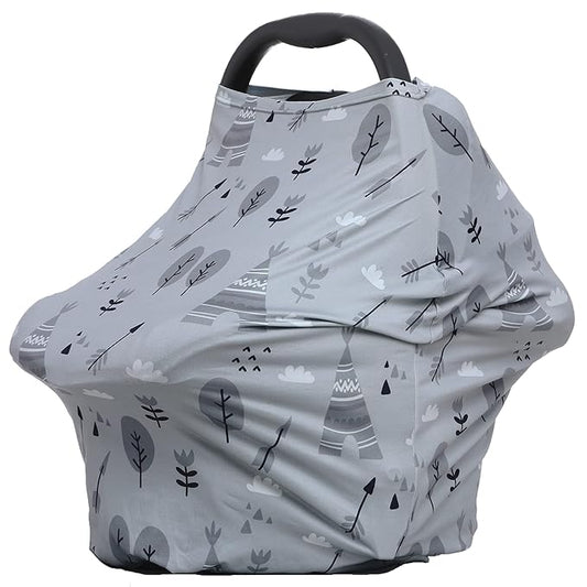 Multi-use Cover Carseat Canopy - Car Seat Covers for Babies, Breastfeeding Cover (Grey Grove)-BubblyBeeBaby