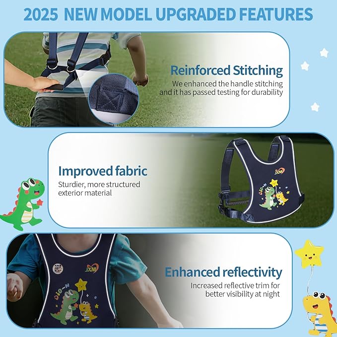 2025 New Safety Walking Harness for Big Kids (6-12yrs) with Autism Special Needs ADHD, Anti-Elopement Vest Harness with Grab Handle and Light Reflector, Adjustable Leash for Autistic, Active Child-BubblyBeeBaby