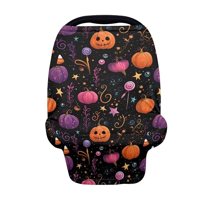 Binienty Infant Carseat Canopy, Cute Halloween Pumpkin Nursing Cover Soft Breathable Baby Car Seat Covers, Gifts for Mom Lover Wife-BubblyBeeBaby