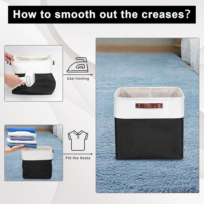 13x13 Cube Storage Bins, Collapsible Fabric Storage Box, 4 Pack Closet Baskets with Handles for Organizing, Shelf, Toys, Clothes, Home, Office, Nursery (Black&White)-BubblyBeeBaby