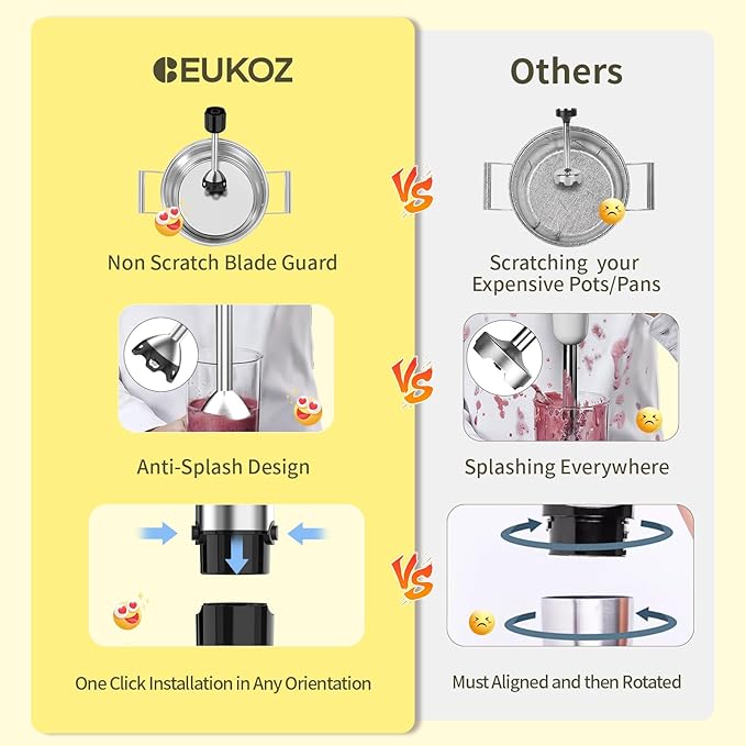 Immersion Blender Handheld 5 in 1-1100W Scratch Resistant Blender Stick, 12 Speed and Turbo Boost Hand Blender with Chopper Beaker Whisk and Milk Frother for Milkshake Puree Smoothie Food-BubblyBeeBaby