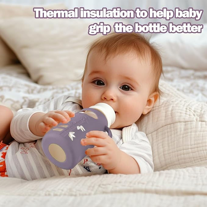 BUSOHA 3 Pack Silicone Sleeves for Dr Brown Glass Baby Bottles - Drop Protection Baby Bottle Sleeves,Compatible with Dr. Brown's Newborn Glass Bottles,with Silicone Handles,8 oz-BubblyBeeBaby