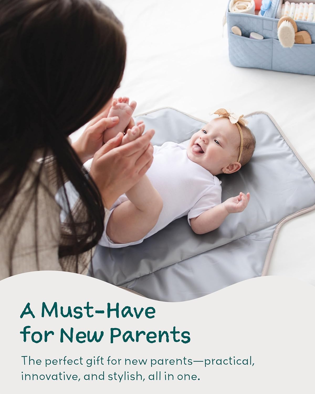 Lily Miles Baby Changing Pad Portable, Diaper Changing Mat with Magnetic Latches, Travel Pad for Diaper Bag, Baby Essentials, Wipeable & Waterproof Mat (Soft Sand, Large)