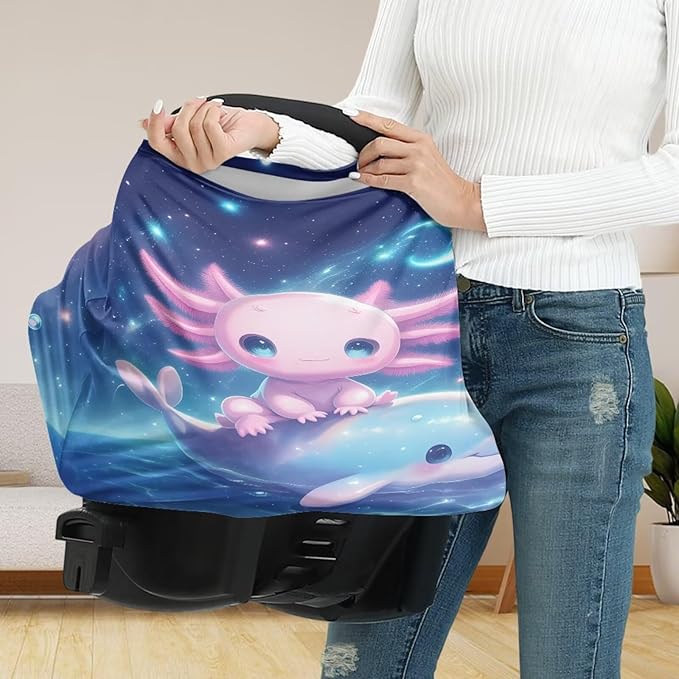 Binienty Axolotl Infants Carseat Canopies for Women, Dolphin Animal Print Nursing Breastfeeding Cover Stretchable for Stroller/Shopping Cart-BubblyBeeBaby