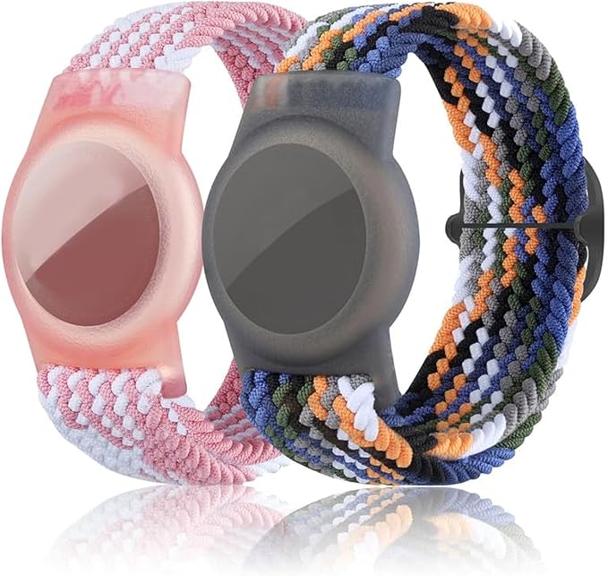 2 Pack Kids Bracelet Compatible with AirTag, GPS Kid Tracker Holder Braided Wristband for Apple Air Tag, 2022 Upgraded Nylon Adjustable Anti Lost Airtag Watch Band for Kids Children Elders-BubblyBeeBaby