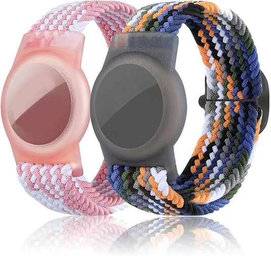 2 Pack Kids Bracelet Compatible with AirTag, GPS Kid Tracker Holder Braided Wristband for Apple Air Tag, 2022 Upgraded Nylon Adjustable Anti Lost Airtag Watch Band for Kids Children Elders-BubblyBeeBaby