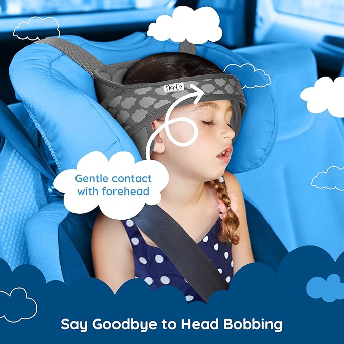NAPUP Child Head Support for Car Seats – Safe, Comfortable Head & Neck Pillow Support Solution for Front Facing Car Seats and High Back Boosters – Baby & Kids Travel Accessories (Grey)-BubblyBeeBaby