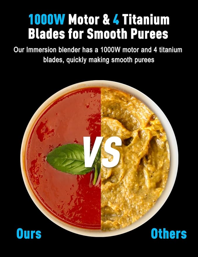 1000W Powerful Immersion Blender handheld, 2025 New Update Hand Blender with 25-Speed, Scratch-Resistant Corded Hand Mixer with Heavy-Duty Copper Brushless Motor and Gift Box-BubblyBeeBaby