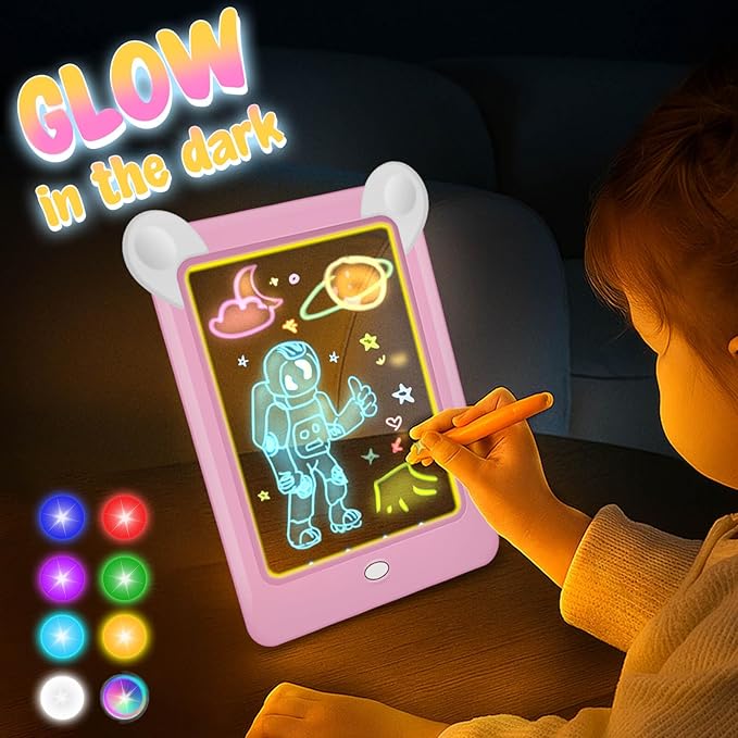 2 Pack Magic Led Drawing Boards for Kids: Light Up Tracing Pad, 8 Light Modes, Drawing Pads for Kids Ages 4-8 with Tracing Cards Markers, Arts Crafts Learning Toy Ideal Gift Toy for Boys Girls-BubblyBeeBaby