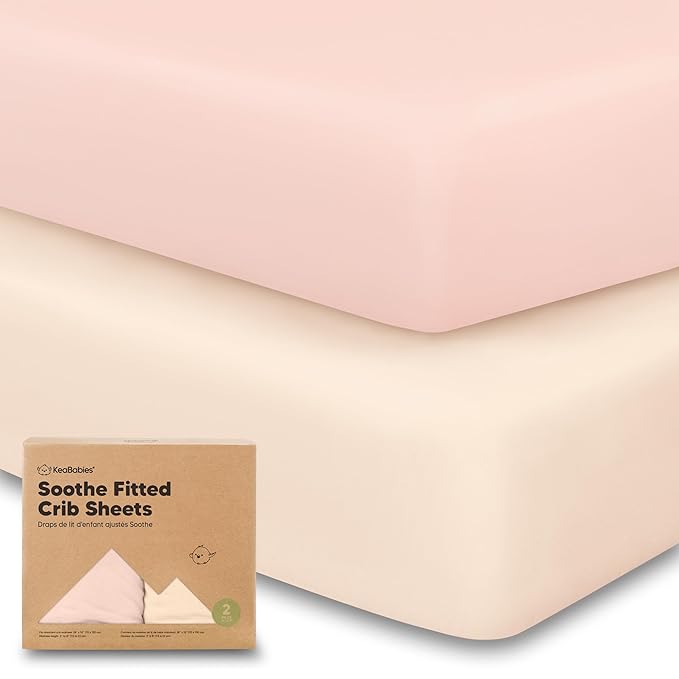 KeaBabies 2-Pack Organic Crib Sheets for Boys, Girls - 52x28 Fitted Crib Mattress Sheet Neutral, Breathable Jersey Cotton Cover for Baby Bed, Toddler Mattress, Soft & Cute Prints (Cameo)-BubblyBeeBaby