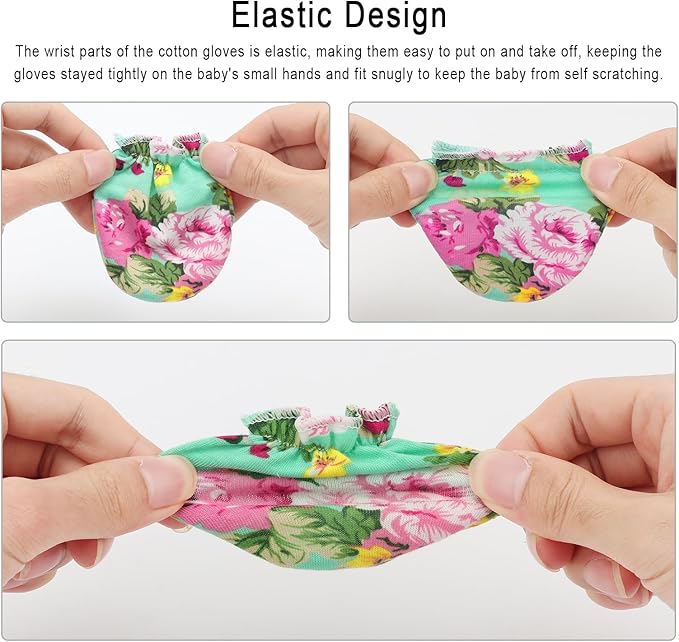 BQUBO Newborn Infant Toddler Mittens No Scratch Cotton Elastic Wrist Gloves Hypoallergenic for 0-6 Months Baby Boys Girls-BubblyBeeBaby