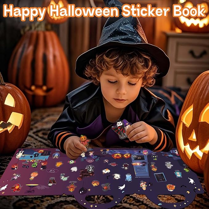 2 Set Halloween Reusable Sticker Books for Toddlers 3+, Halloween Stickers for Kids, Sticker Book for Toddlers 3+ Years, Halloweens Gifts for Kids Girls Boys-BubblyBeeBaby