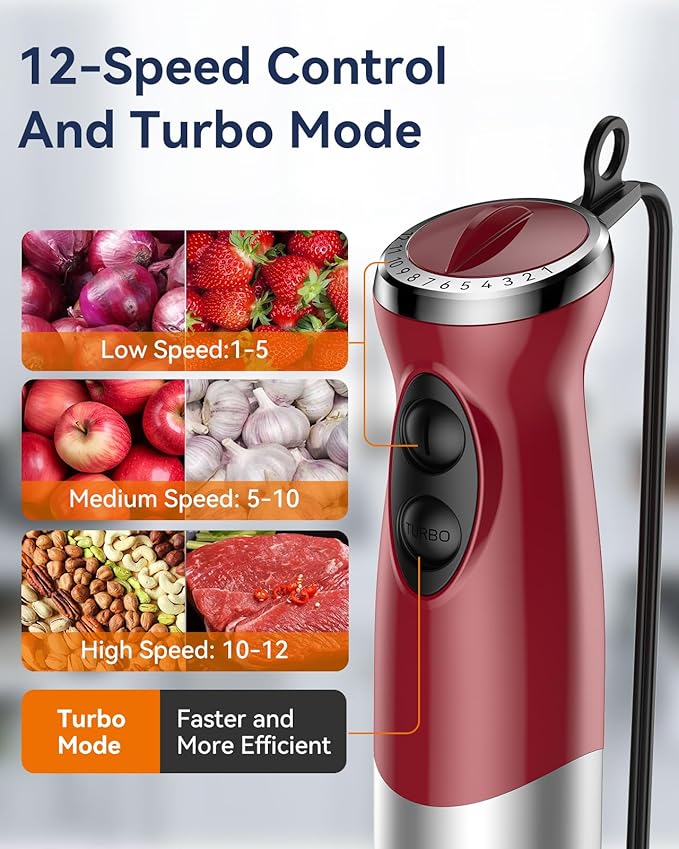 Immersion Blender Handheld 1000W 5 in 1 Corded Stick Hand Blender Kitchen with 12 Speed, BPA-Free, Mixing Beaker, Chopper, Whisk, Milk Frother, Perfect Emulsifier for Soup, Baby Food, Sauce, Puree-BubblyBeeBaby