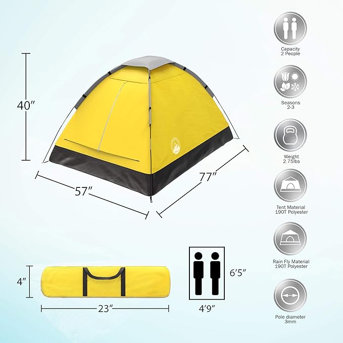 2-Person Dome Tent – Easy Set Up Shelter with Rain Fly and Carrying Bag for Camping-BubblyBeeBaby