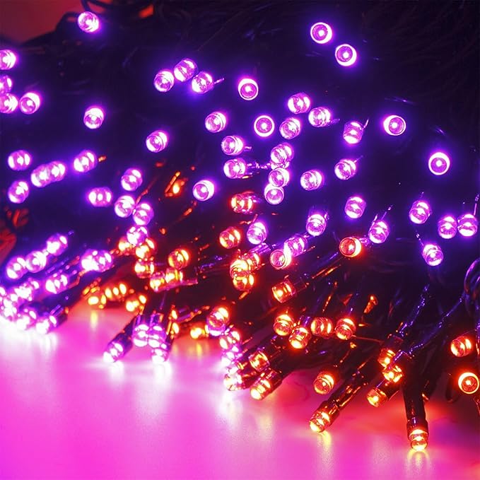 HOME LIGHTING Halloween Lights, 66FT 200 LED Plug in Green Wire String Light, 8 Lighting Modes Waterproof Fairy Mini Lights for Indoor Outdoor Christmas Wedding Party Decorations (Orange & Purple)-BubblyBeeBaby