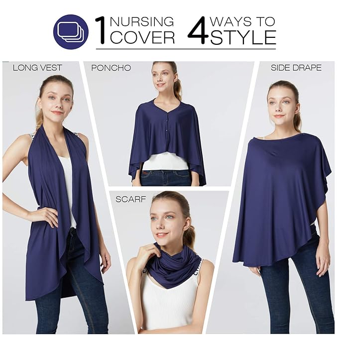 Nursing Cover & Baby Nursing Poncho,Multi Use Breastfeeding Cover for CarSeat Canopy, High Seat Cover, Stroller Cover, Shopping Cart Cover,Nursing Scarf for Boy and Girl by Kefee Kol (Blue)-BubblyBeeBaby