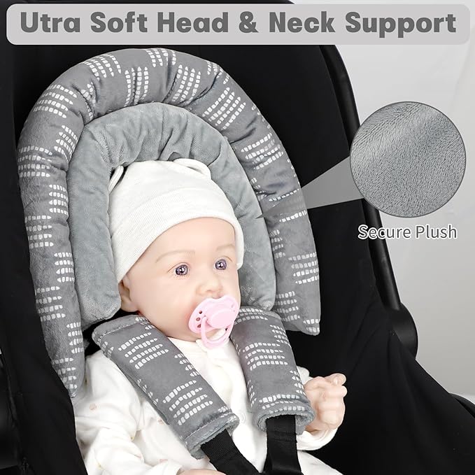 Infant Car Seat Insert, HNHUAMING Baby Car Seat Head & Body Support with 2 Strap Pads, Ultra Soft Newborn Preemie Carseat Insert Cushion for Girls Boys, Fits Car Seat, Stroller, Swing, Bouncer, Gray-BubblyBeeBaby