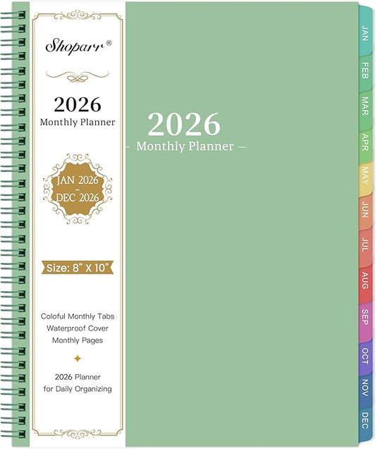 2026 Monthly Planner/Calendar - 2026 Planner, JAN 2026- DEC 2026, Planners with Colorful Tabs, Monthly Planners 2026 for Daily Organizing - Waterproof Cover (8" x10", Note Pages, Green)-BubblyBeeBaby