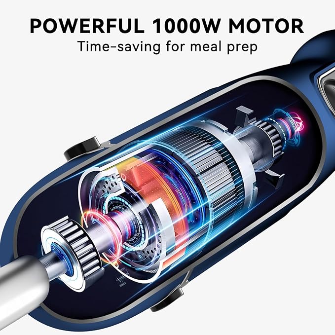 Immersion Blender Handheld 5 in 1 Hand Blender, 1000W Hand Mixer Stick, BPA-Free 12 Speed Handheld Blender 304 Stainless, Beaker, Chopper, Whisk and Milk Frother, Soup, Smoothies, Baby Food, Sauce-BubblyBeeBaby