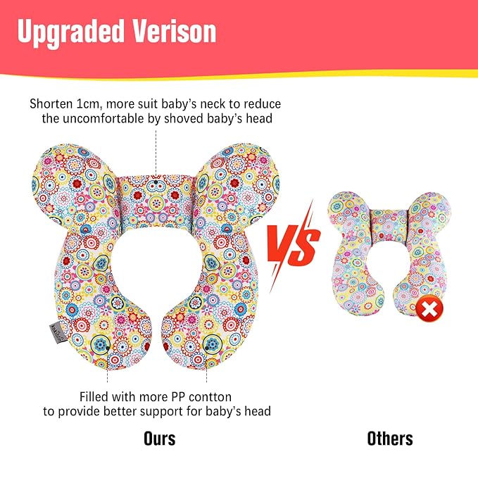 KAKIBLIN Baby Neck Pillow, Upgraded Baby Support Pillow,Baby Neck Support Pillow for Carseat, Newborn Neck Support for Car Seat,Pushchair,Travel (Flower)-BubblyBeeBaby
