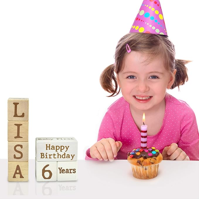 I'm Solid Wood Monthly Weekly Baby Milestone Age Blocks, Personalized Own Name, Gender Neutral, Newborn Gifts & Keepsakes for Picture Props (1.9" / 18 Pcs/Brown)-BubblyBeeBaby