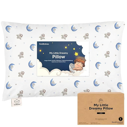 KeaBabies Toddler Pillow with Pillowcase, Jumbo 14X20 - Soft Organic Cotton Toddler Pillows for Sleeping - Machine Washable - Perfect for Travel, Toddler Bed Set (Space Drift)-BubblyBeeBaby