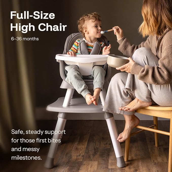 HARPPA 6 in 1 Baby High Chair, Convertible Infant Feeding Chair for Babies & Toddlers Table, Dining Booster Seat with Removable Tray, Grey-BubblyBeeBaby