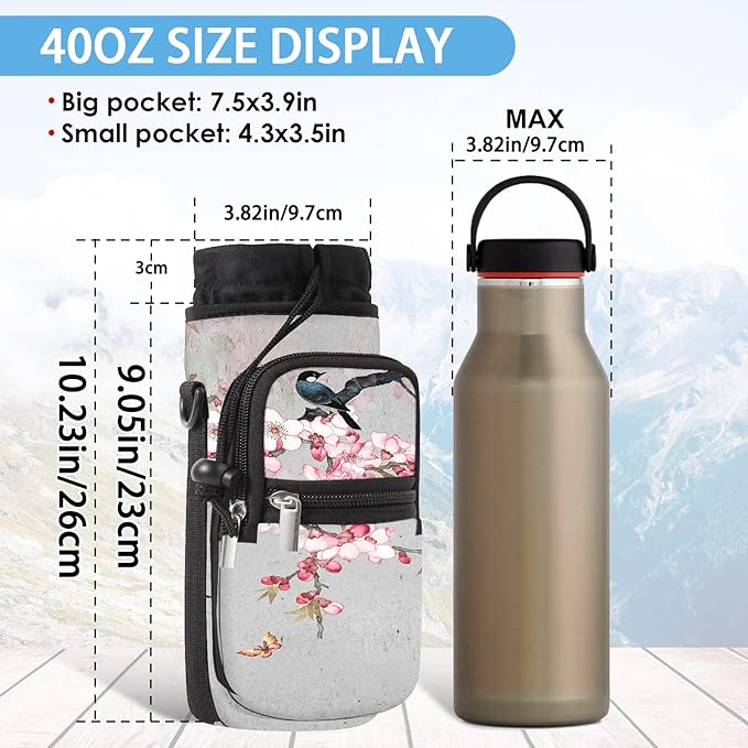 25/32/40/64oz Water Bottle Bag Holder Carrier-Insulated Crossbody Sling Case Sleeve with Strap & Pockets for Men Women Gym Cycling Travel Walking Hiking Camping-BubblyBeeBaby